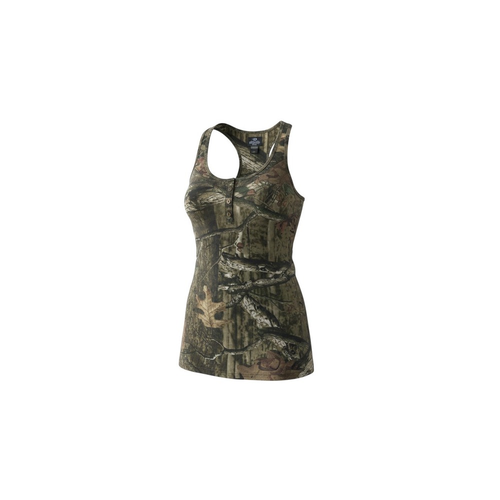 Mossy Oak Henley Tank Top Womens Large Green Camo Break Up Infinity Racerback